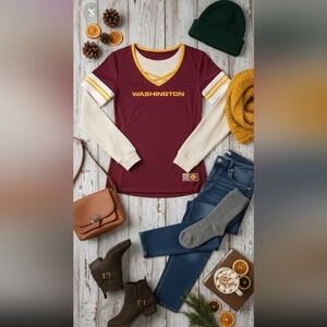 New Era Washington Football Team Red Lace-Up V-Neck T-Shirt XL